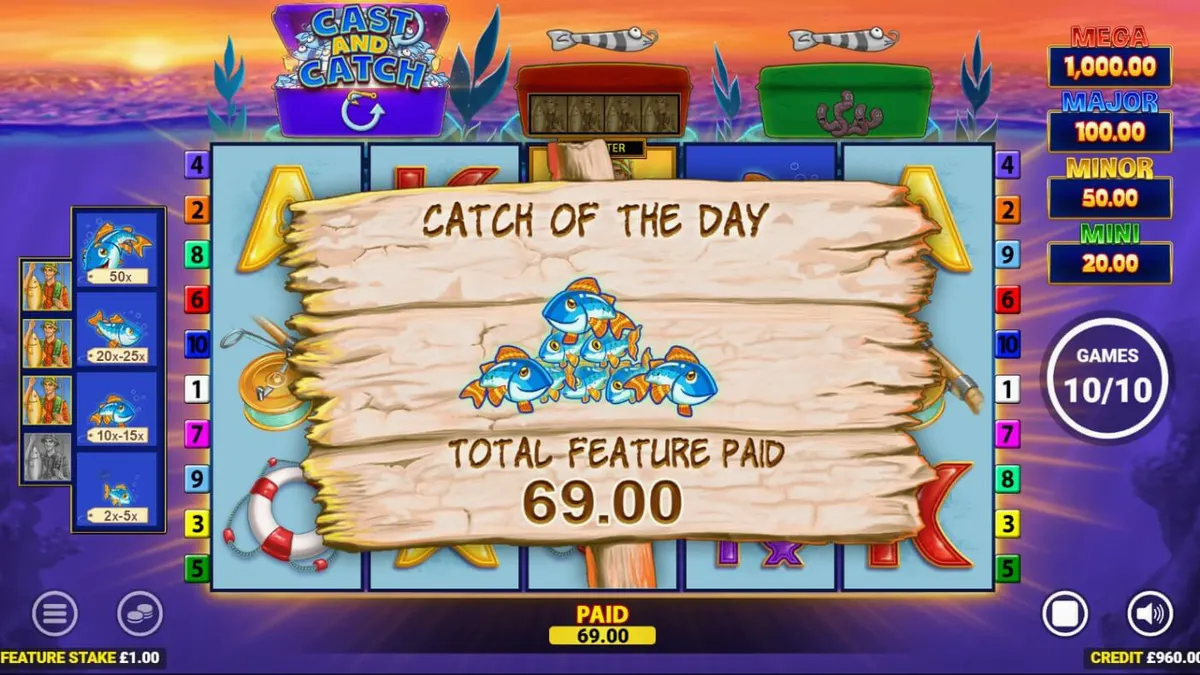 Tampilan visual slot Fishin Frenzy Lure Em’ In dengan tema memancing yang ceria